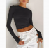 Fashion Women T-shirt Long Sleeve Crew Neck Solid Slim Fit