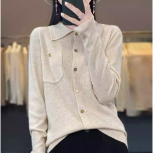 Lapel Wool Knitted Top Women's Spring and Autumn New Polo Ne